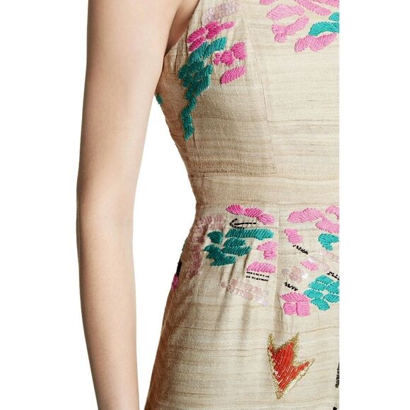 New! TRACY REESE Women's Retro 80's Style Embroidered Tiered Hem 100% Silk Dress - Picture 5 of 7